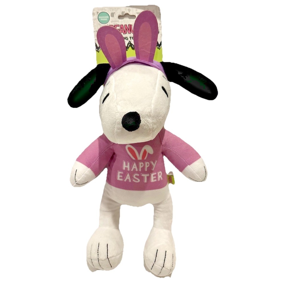 Peanuts Snoopy Dog Toy Plush Squeaky Easter Bunny Happy Easter